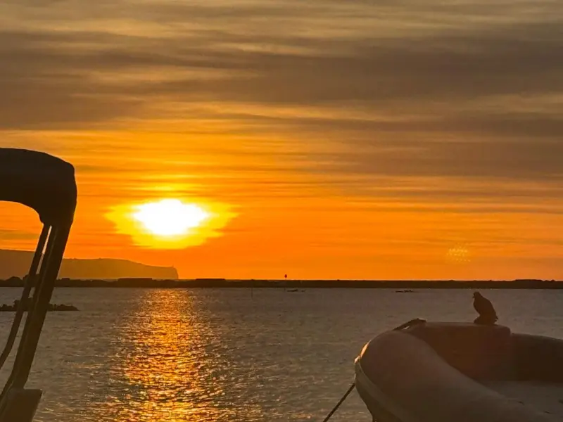 Sunset over the sea off Trapani, seen from the boat