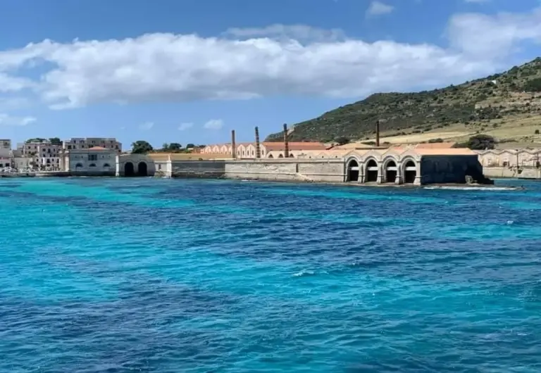 The former Florio tuna factory in Favignana from the sea